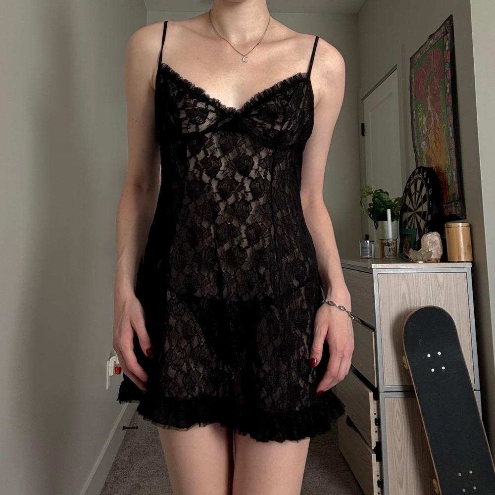 Vintage Black Lace Slip Dress